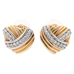 Boucles d'oreilles en or blanc et jaune 14 carats avec cœurs bicolores et diamants