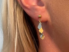 Two Toned Kite Shaped Dangly Earrings in Platinum and 18k Yellow Gold