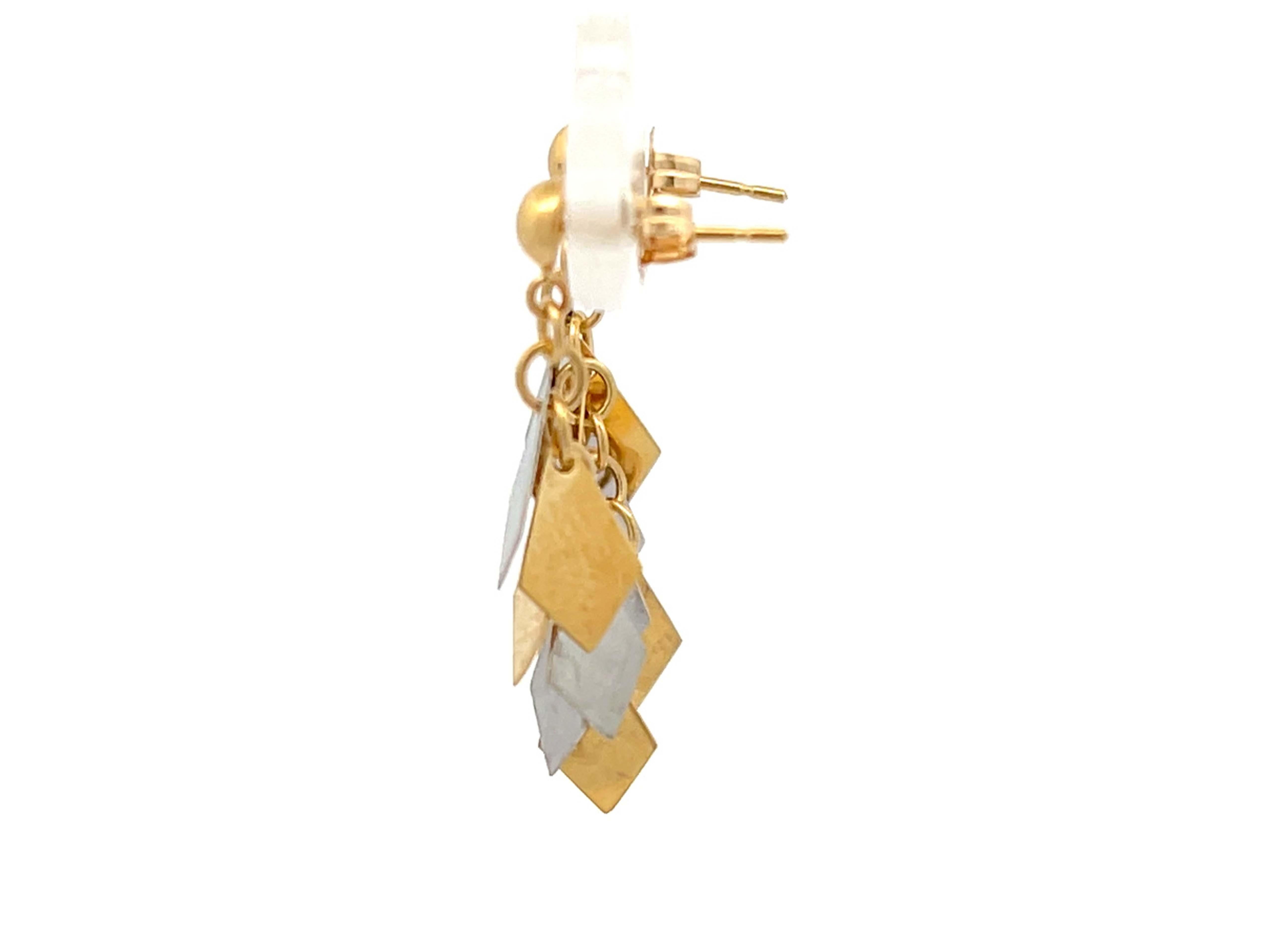 Two Toned Kite Shaped Dangly Earrings in Platinum and 18k Yellow Gold For Sale 1