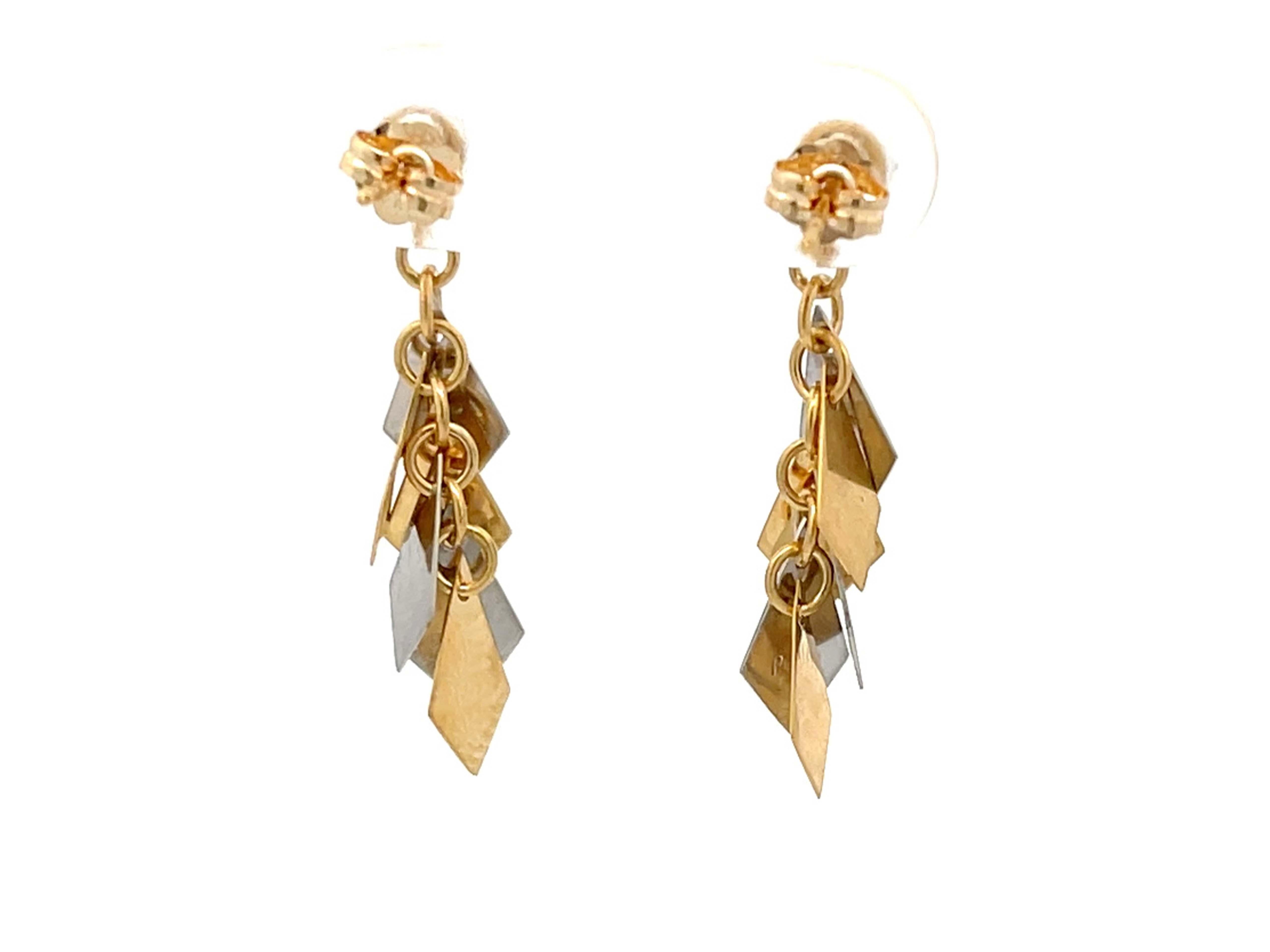 Two Toned Kite Shaped Dangly Earrings in Platinum and 18k Yellow Gold For Sale 2