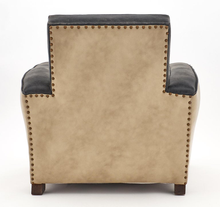 TwoToned Leather Art Deco Club Chairs For Sale at 1stDibs