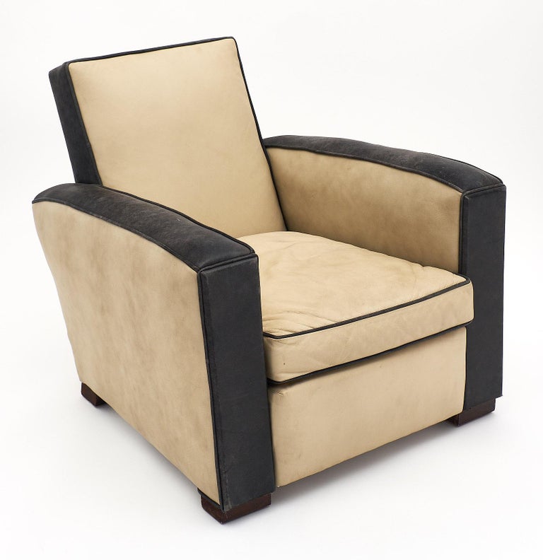 TwoToned Leather Art Deco Club Chairs For Sale at 1stDibs