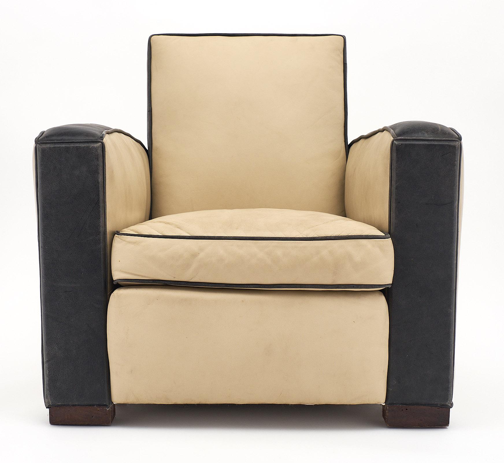 Mid-20th Century Two-Toned Leather Art Deco Club Chairs