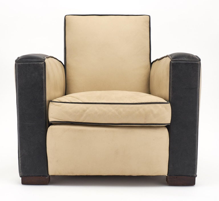 TwoToned Leather Art Deco Club Chairs For Sale at 1stDibs