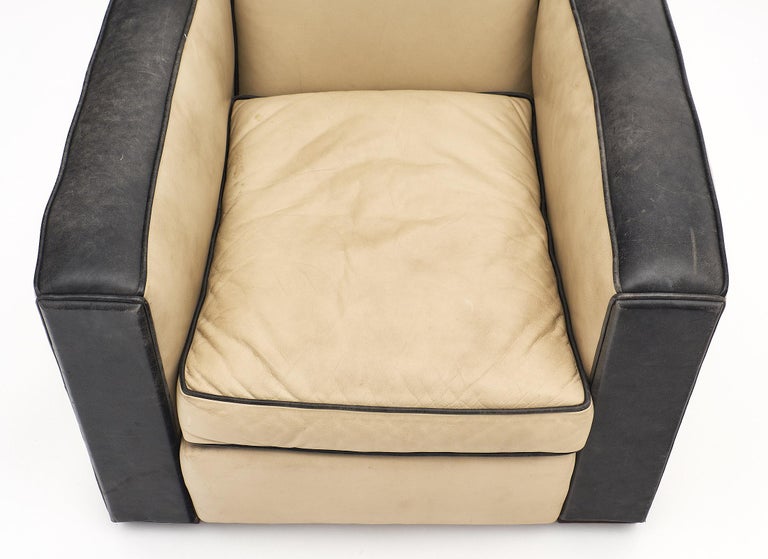 TwoToned Leather Art Deco Club Chairs For Sale at 1stDibs