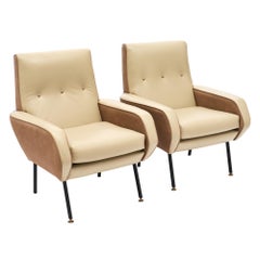 Two-Toned Leather French Modernist Armchairs
