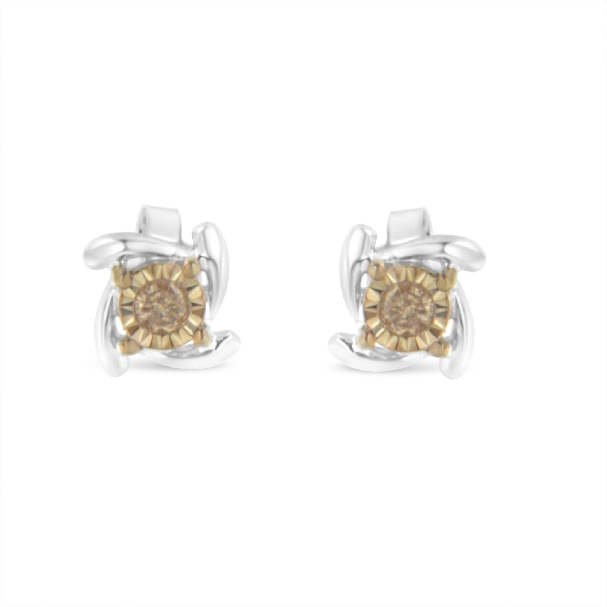 Dazzle with these stunning champagne diamond stud earrings. This unique color will pop among your already growing jewelry collection, and will add a bit of sparkle to your outfits, both casual and formal. Crafted from the finest .925 two-toned