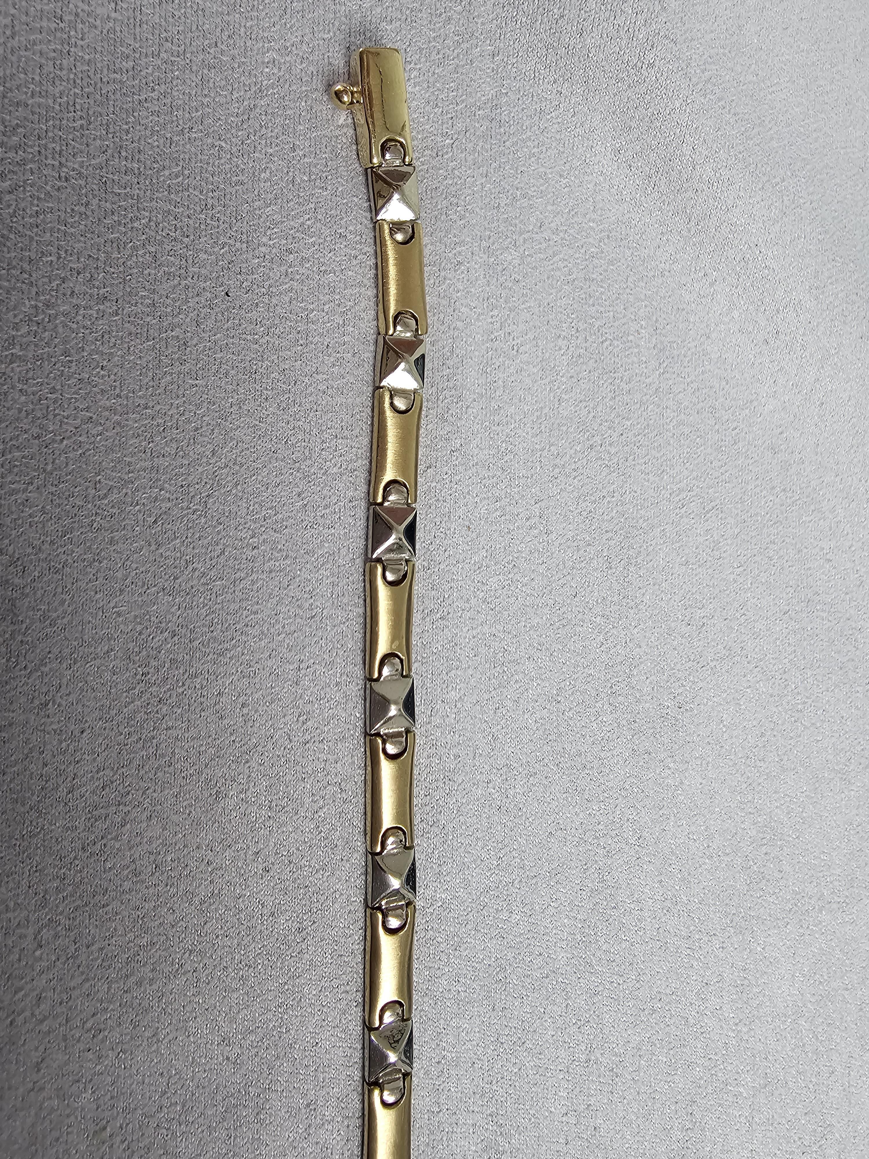 Pulsera Rectangular Pulida Bicolor Oro Amarillo 14k en Nuevo estado para la venta en Sugar Land, TX