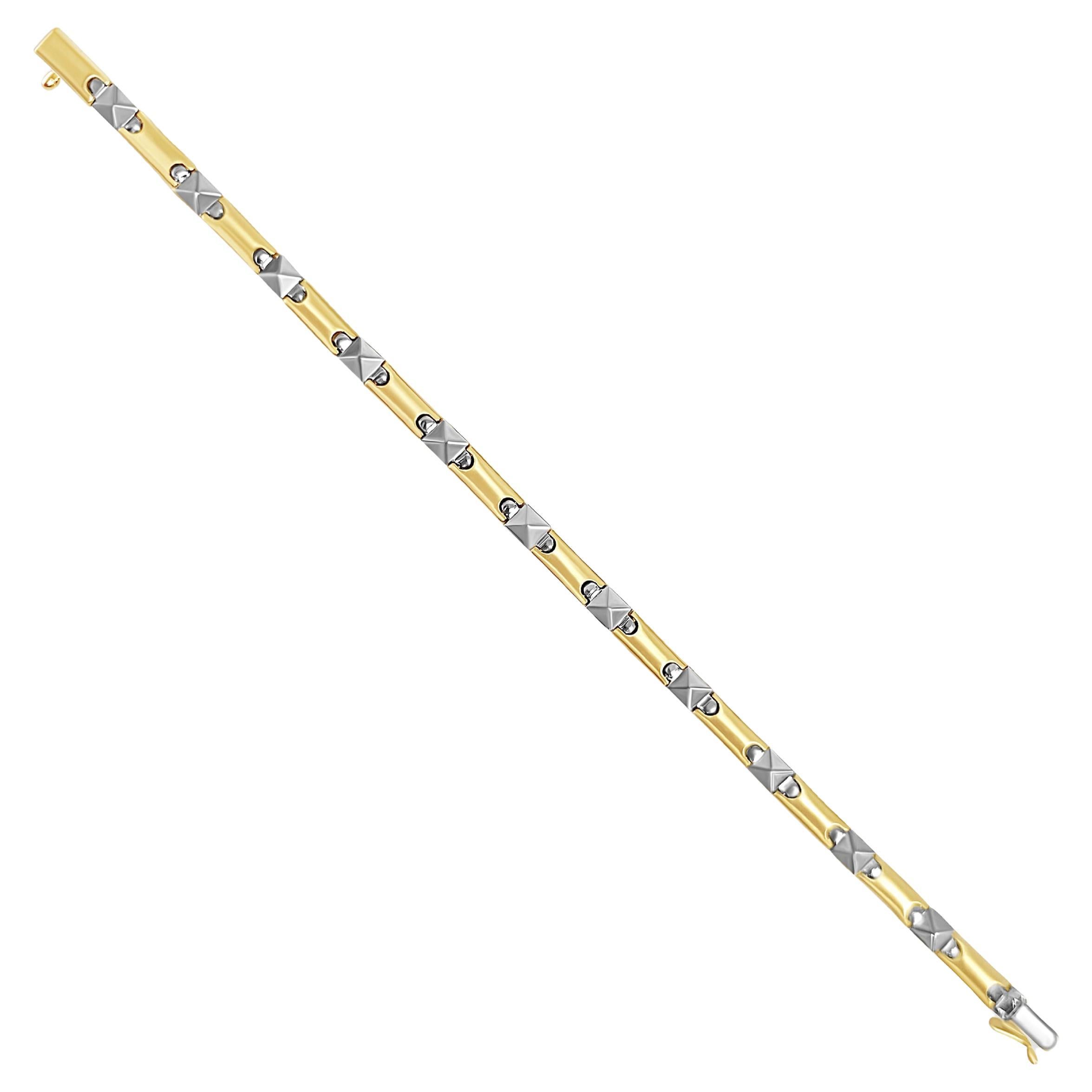 Pulsera Rectangular Pulida Bicolor Oro Amarillo 14k
