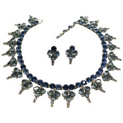 Two toned saphhire paste necklace and matching earrings, Roger Scemama, 1950s