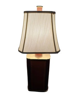 Two-Toned Square Leather Wrapped Table Lamp with Gold Trim