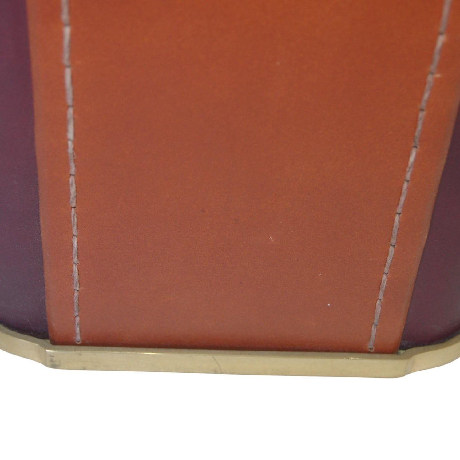 Two-Toned Square Leather Wrapped Table Lamp with Gold Trim For Sale 2