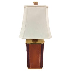 Two-Toned Square Leather Wrapped Table Lamp with Gold Trim