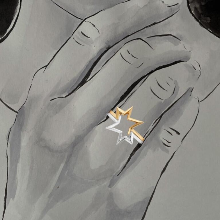 Two-toned, unique, and modern stacking rings for everyday use. These minimalist rings are perfect for those who love mixing gold and silver rings on hand, offering a sleek yet playful design. Handcrafted in 18K yellow gold and platinum, they can be