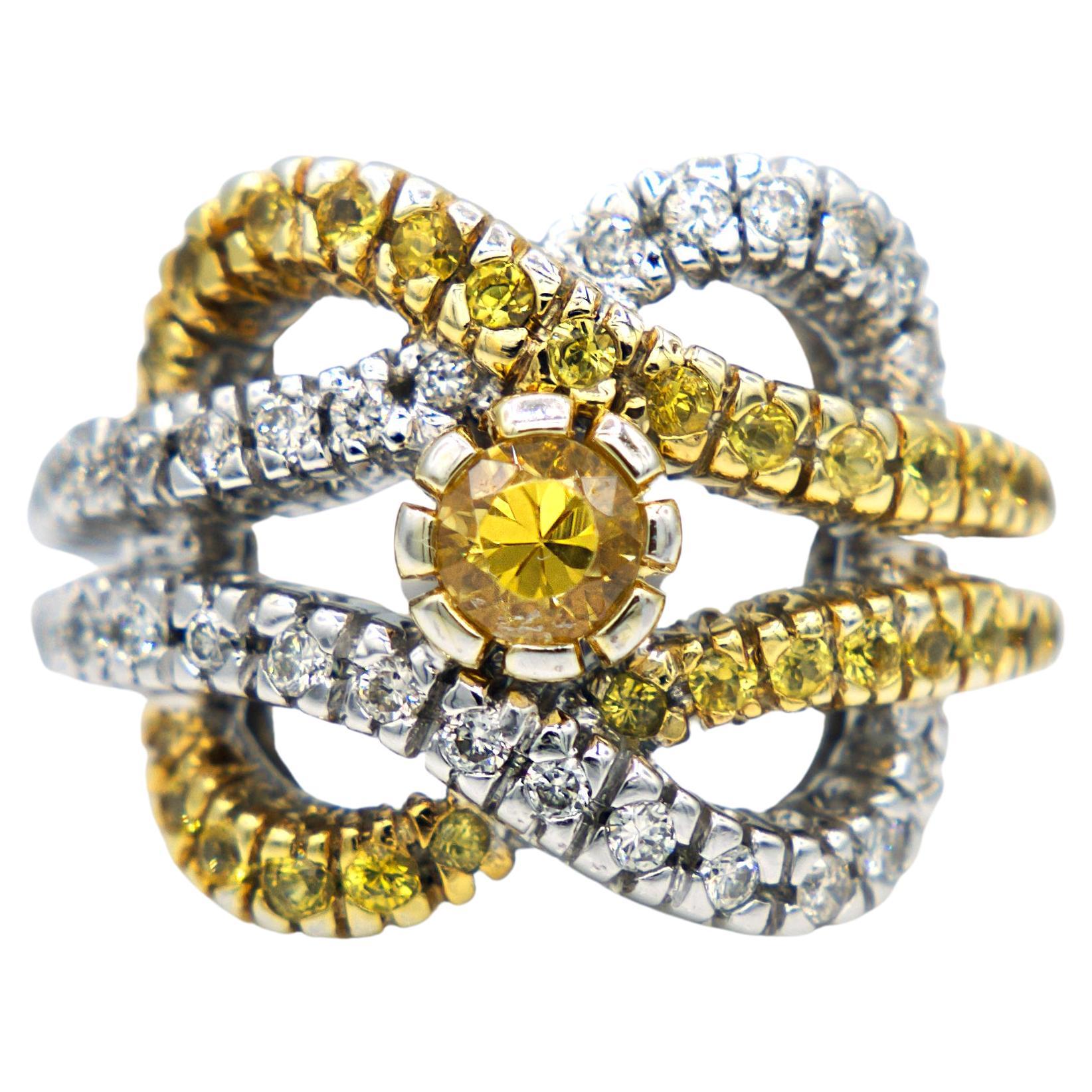 Two Toned Swirling Yellow Sapphire and Diamond Ring For Sale