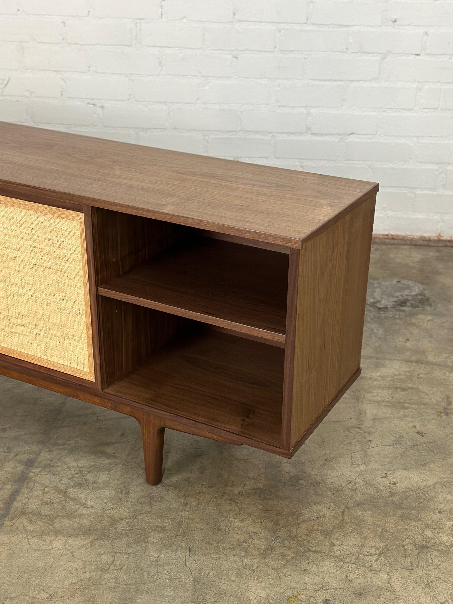 Contemporary Two Toned Walnut & Cane Credenza For Sale