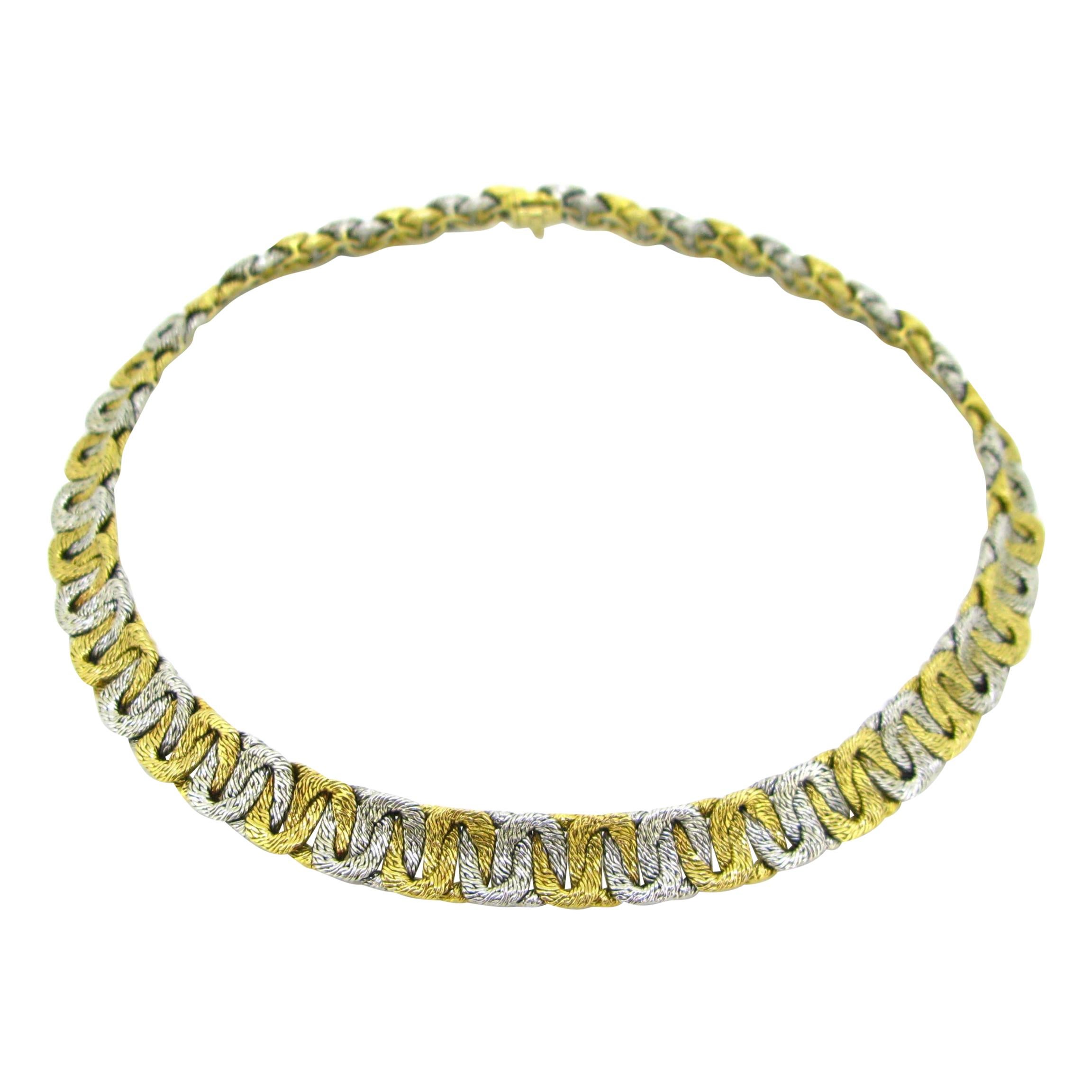 Two Tones Gold Woven Collar Necklace by Georges Lenfant, 18kt gold, France, c1965