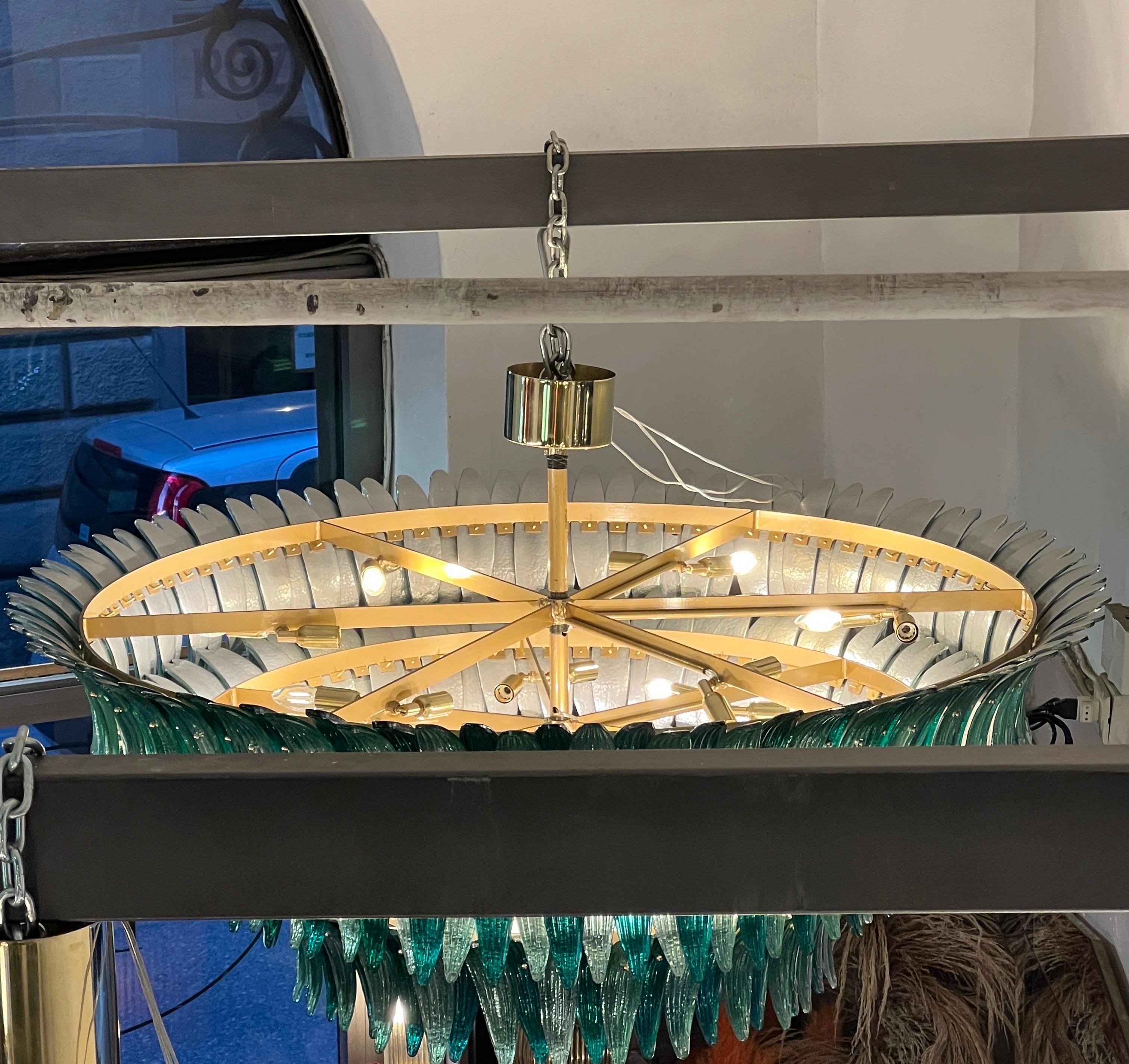 Two Tones Mirrored Green Murano Glass Leaves Chandelier 1980 For Sale 9