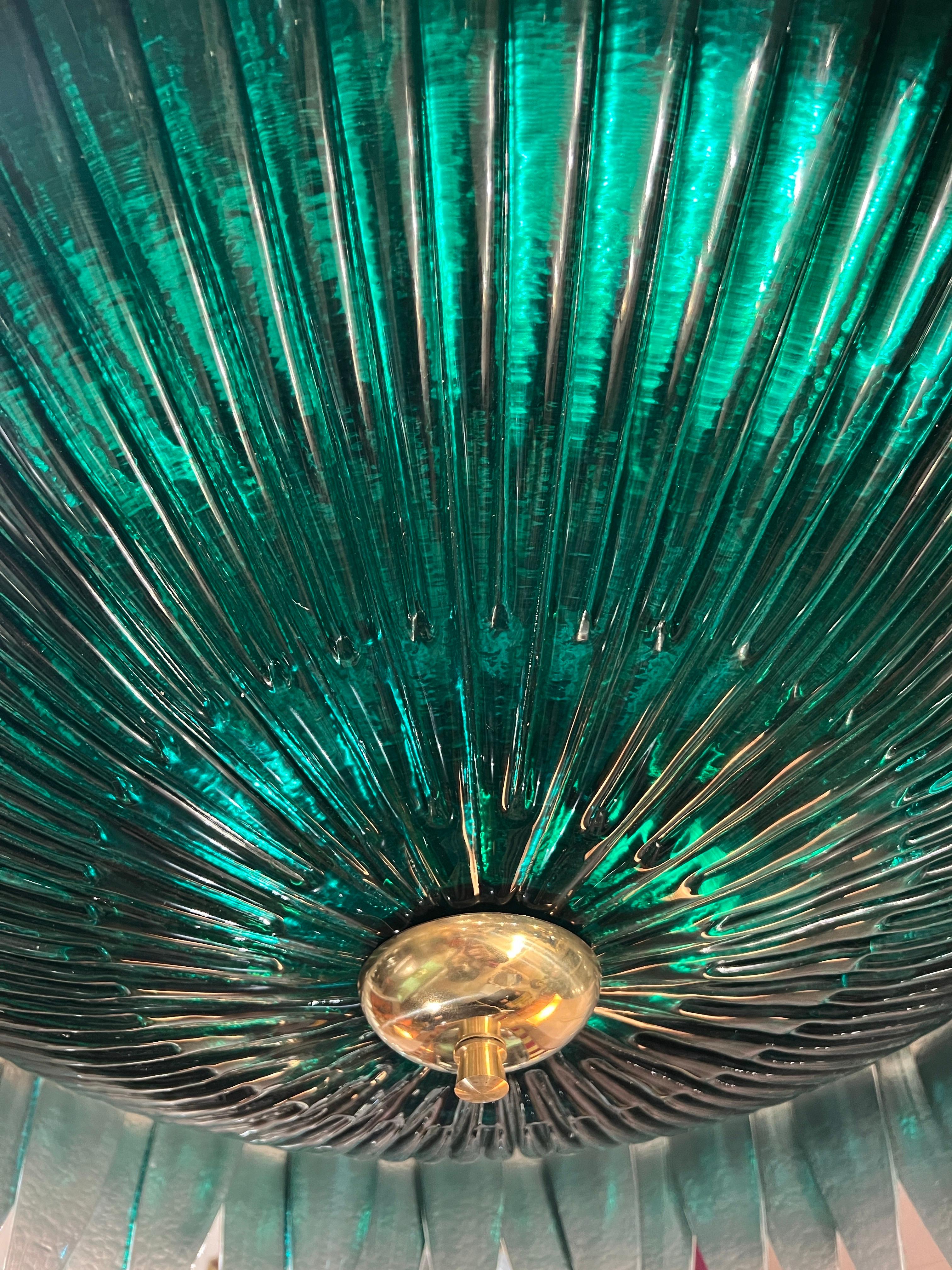 Lampadario a due toni con foglie in vetro di Murano verde specchiato 1980 in vendita 6