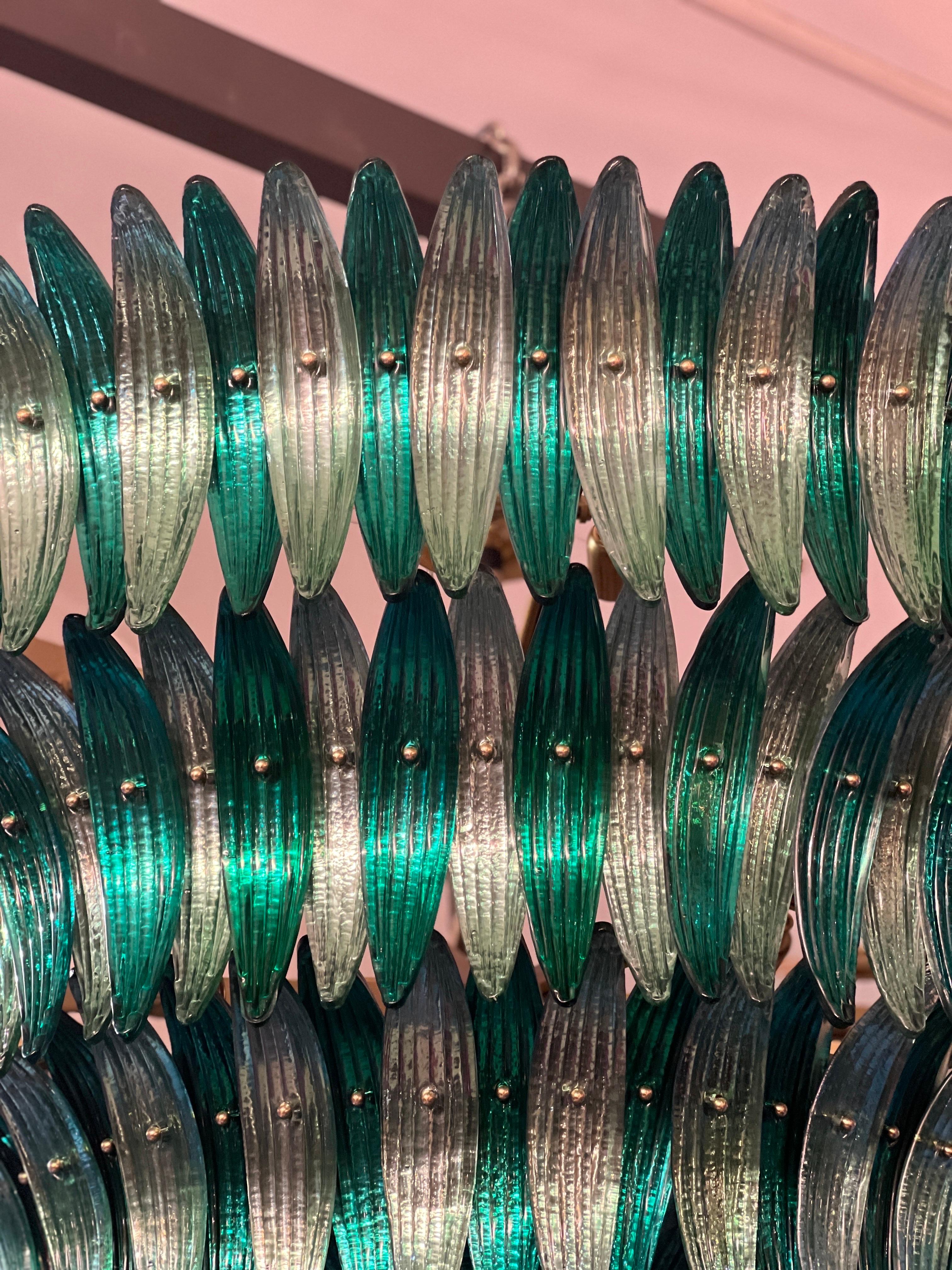 Two Tones Mirrored Green Murano Glass Leaves Chandelier 1980 For Sale 5
