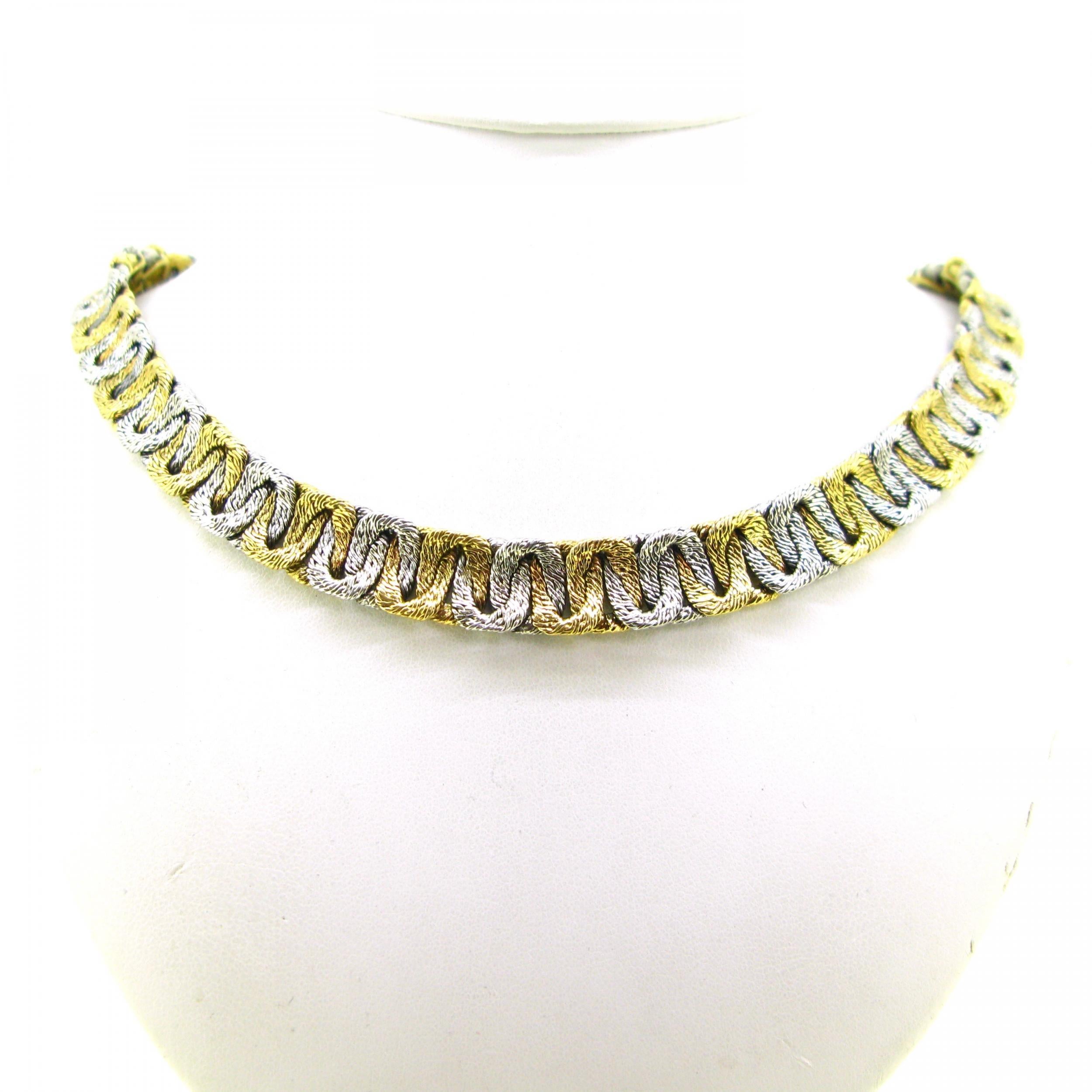 Two Tones Gold Woven Collar Necklace by Georges Lenfant, 18kt gold, France, c1965 In Good Condition In London, GB