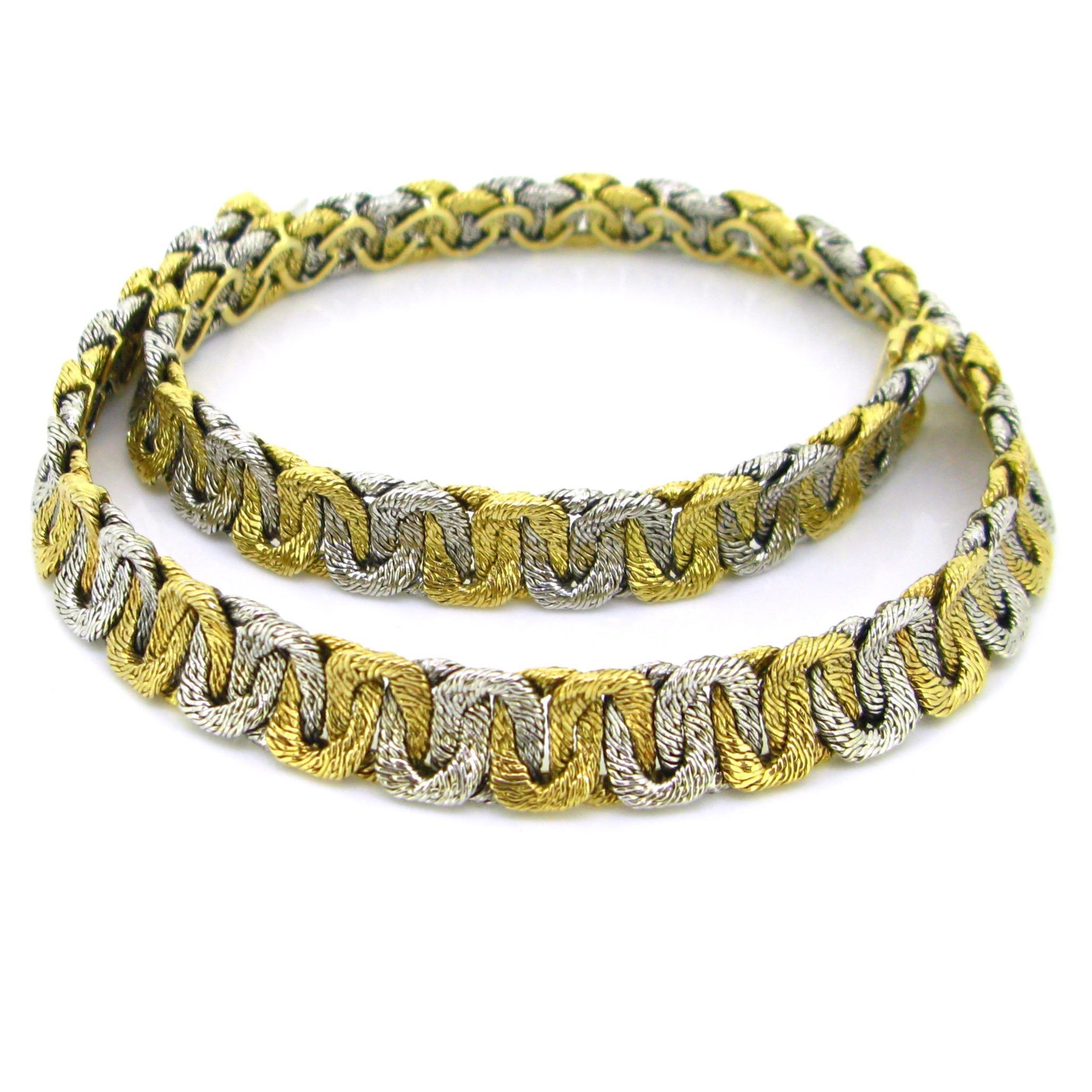 Women's or Men's Two Tones Gold Woven Collar Necklace by Georges Lenfant, 18kt gold, France, c1965