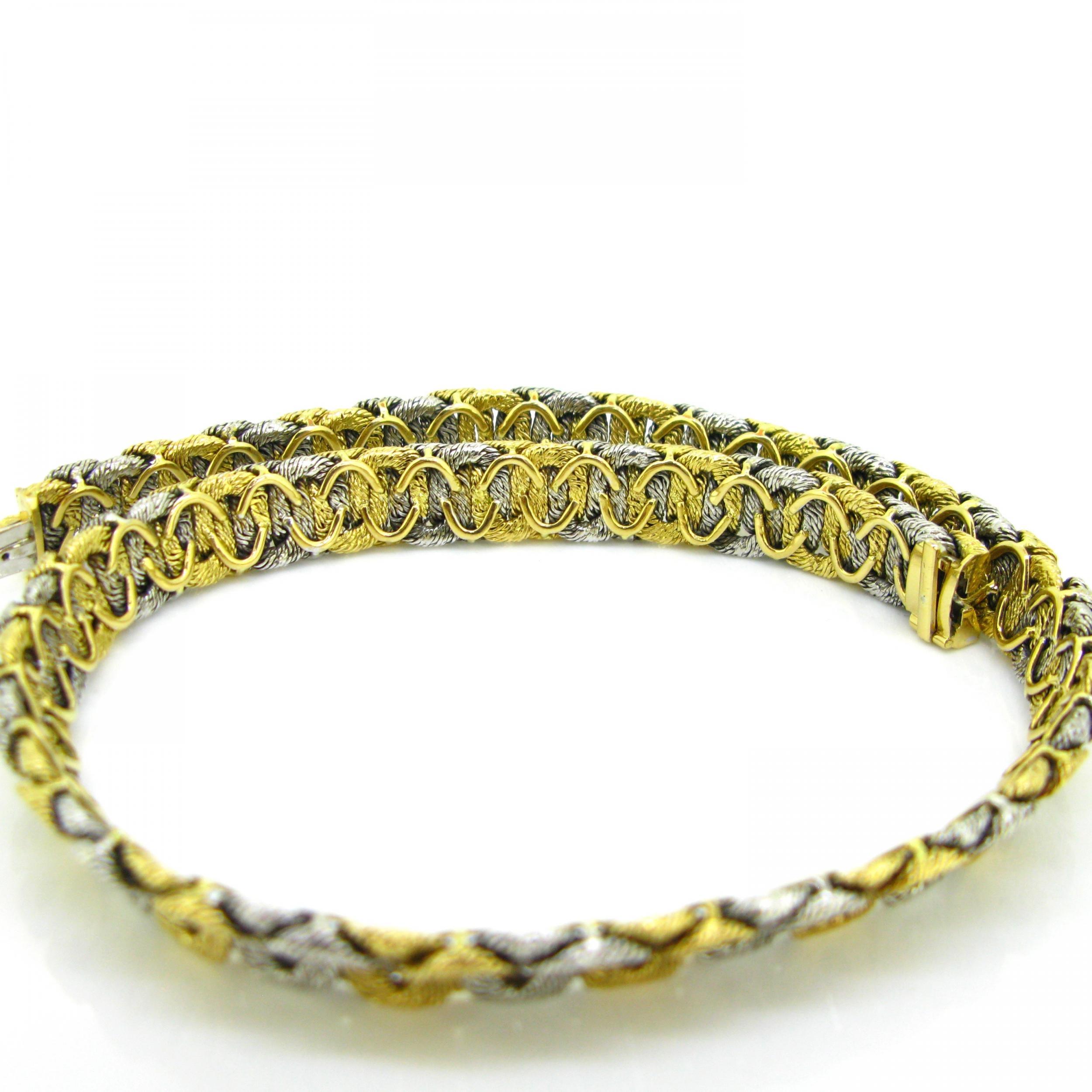 Two Tones Gold Woven Collar Necklace by Georges Lenfant, 18kt gold, France, c1965 1