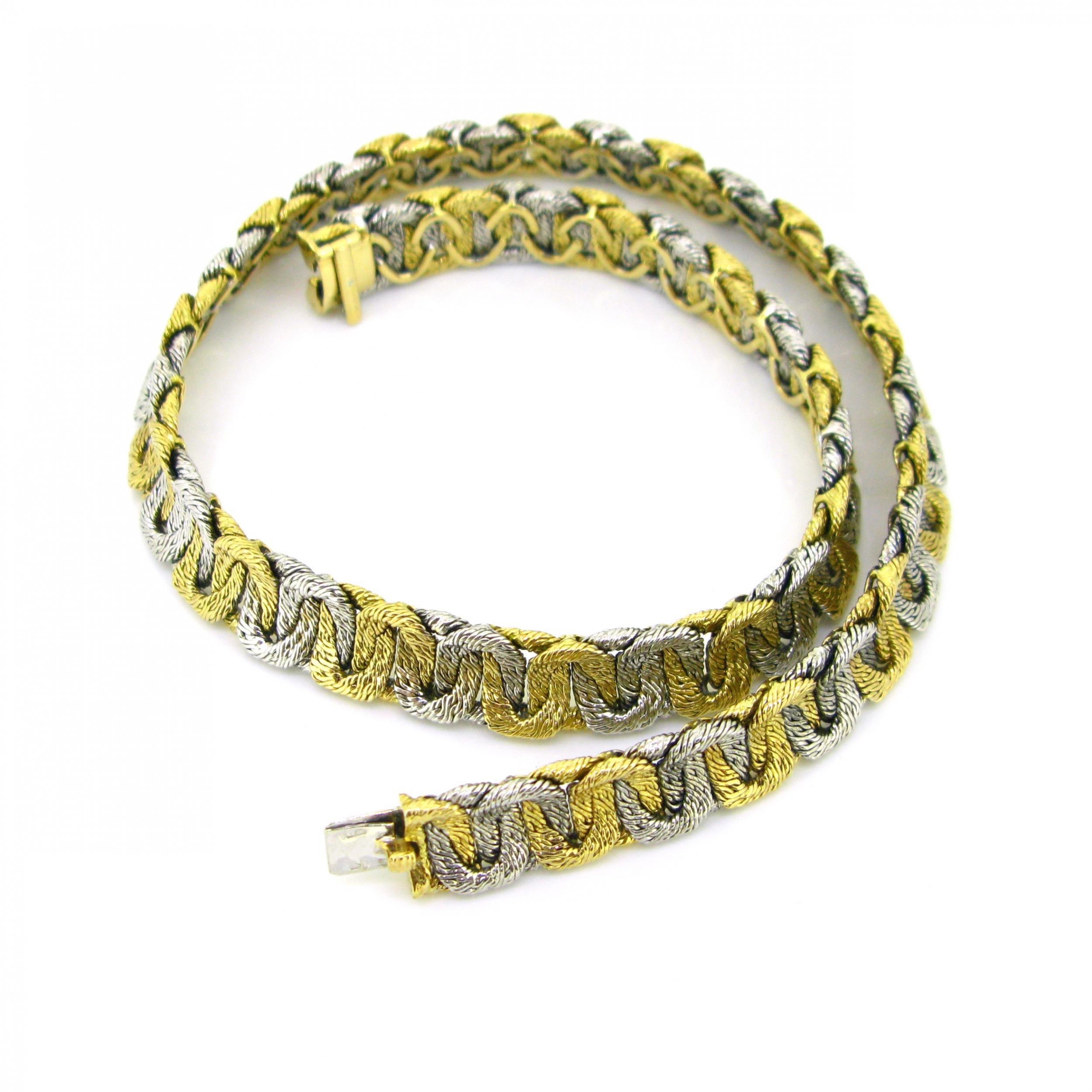 Two Tones Gold Woven Collar Necklace by Georges Lenfant, 18kt gold, France, c1965 2