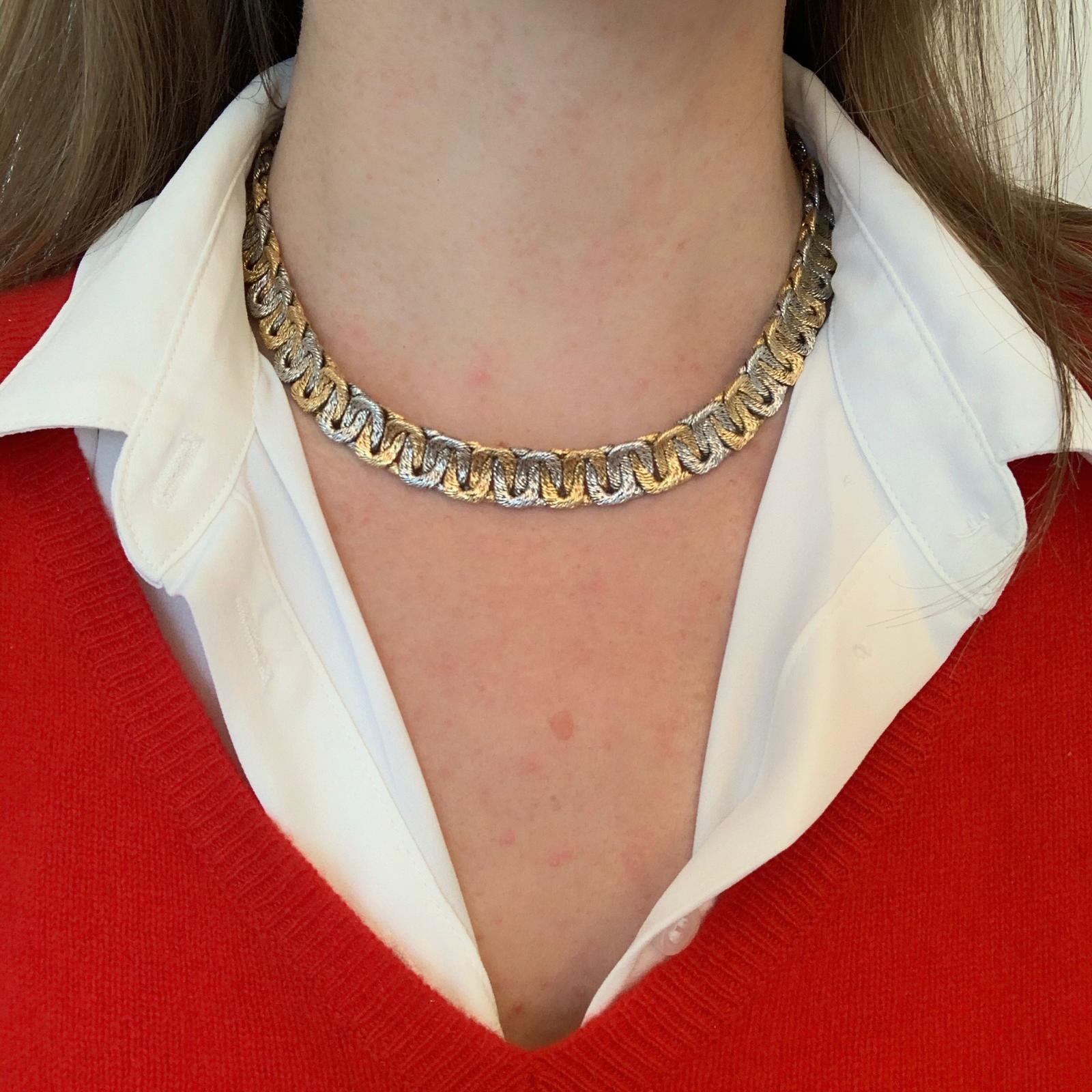 Two Tones Gold Woven Collar Necklace by Georges Lenfant, 18kt gold, France, c1965 4