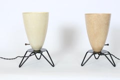 2 Tony Paul Style Ivory Cone Fiberglass Shade & Black Hairpin Base Table Lamps