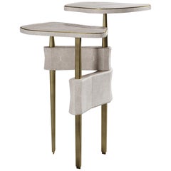 Two Top Side Table in Cream Shagreen and Bronze Patina Brass by Kifu Paris