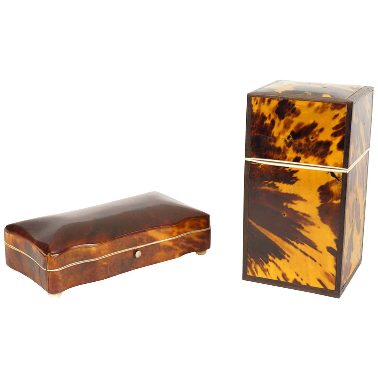 Tortoise Shell Box Rivetdecoration Two Tortoise Shell Veneer Boxes For Sale at 1stDibs