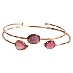 Two Tourmaline 18K Yellow Gold Bangle Bracelets Created by Marion Jeantet