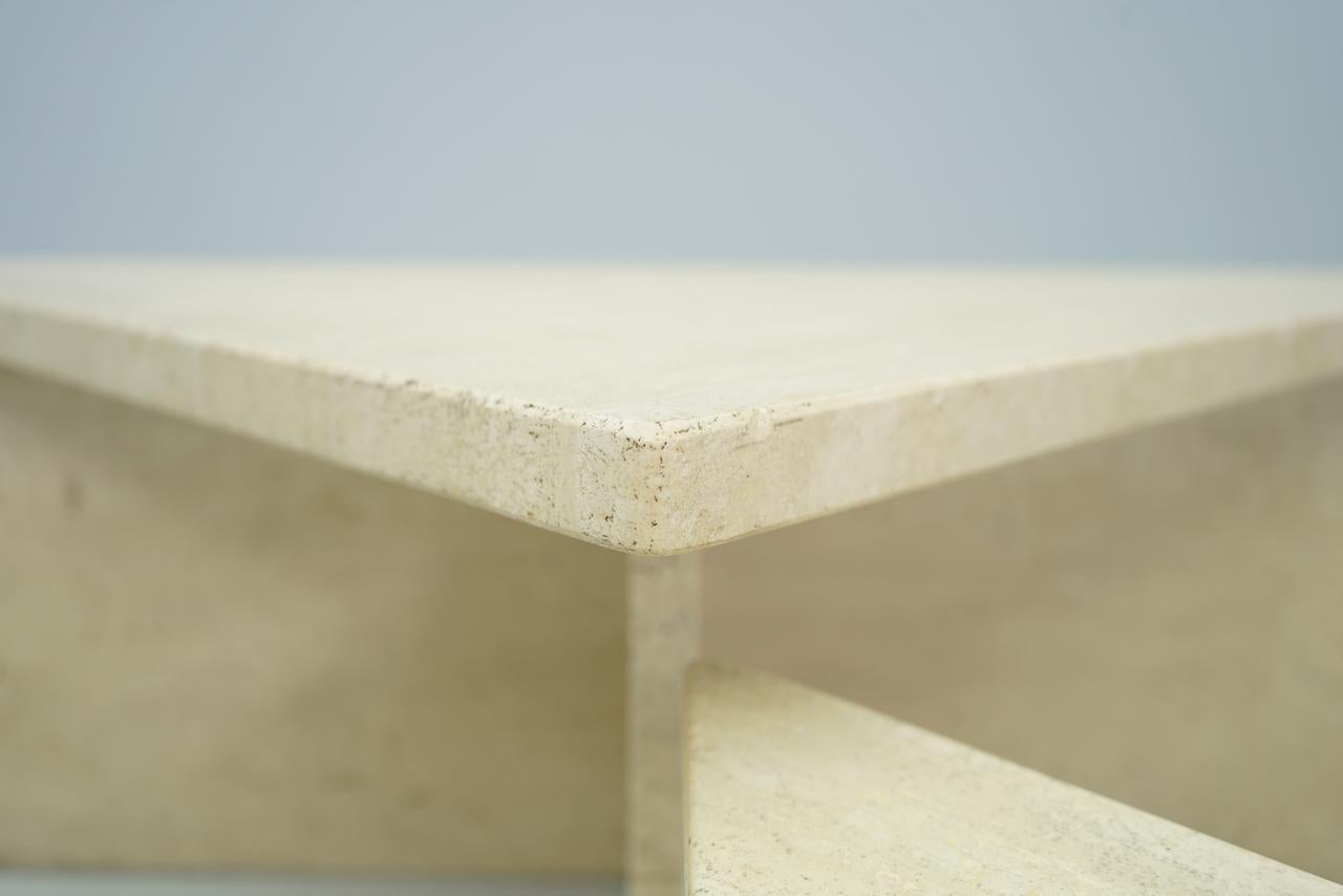 Two Triangle Tiered Travertine Coffee Tables, 1970s 4