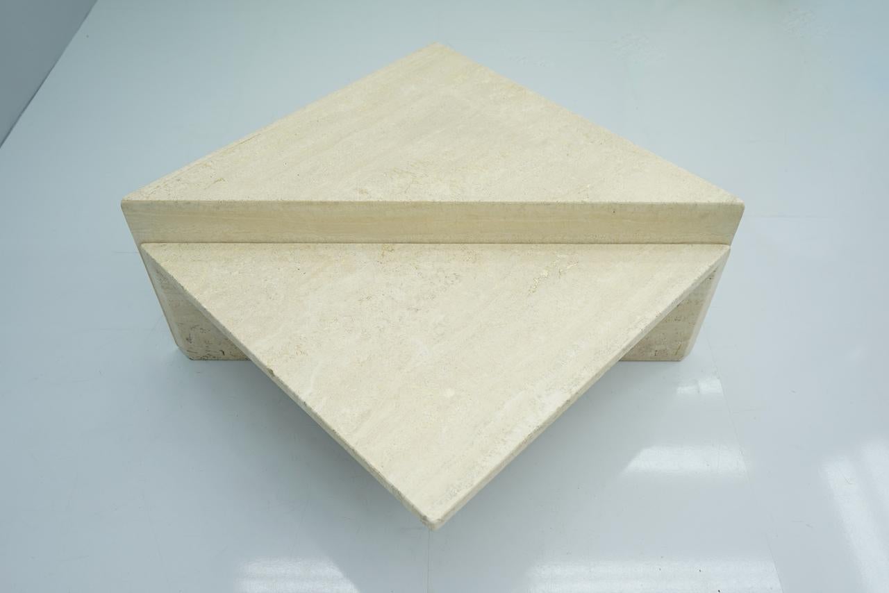Two Triangle Tiered Travertine Coffee Tables, 1970s 1