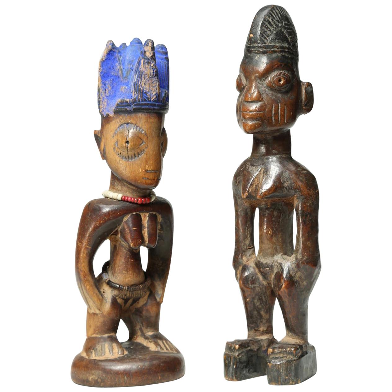 Two Tribal Yoruba Ibeji "Twin" Figures, Worn! Nigeria, Africa