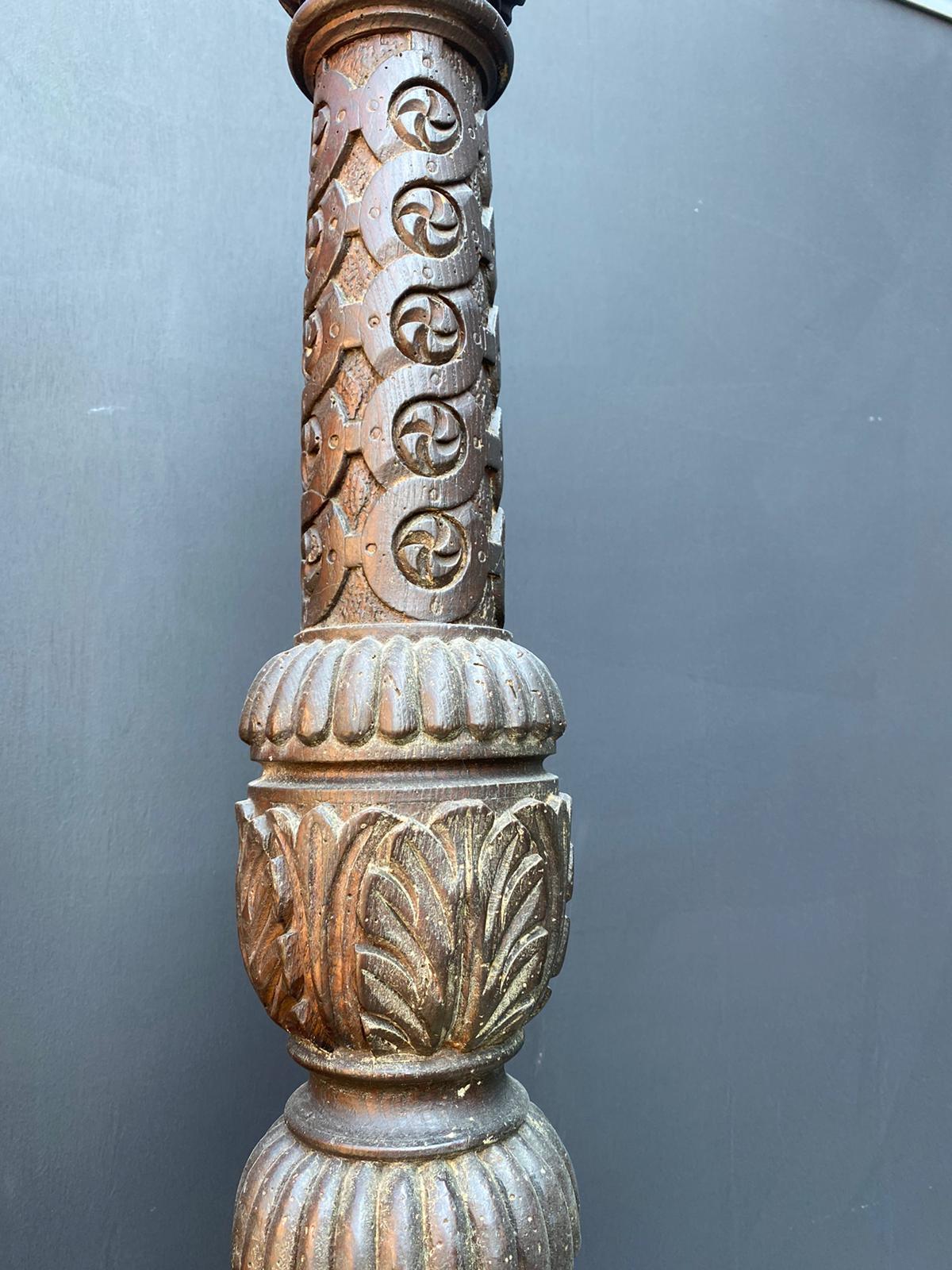 These beautiful mid 16th century English carved oak columns are steeped in history. Ornately hand carved, these wooden columns date back more than 470 years, offering a unique glimpse into the craftsmanship of 16th century England! Each stands at