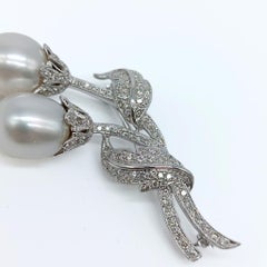 Vintage White Gold Diamond and Australian Pearl Floral Brooch, 2009
