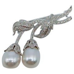 Vintage White Gold Diamond and Australian Pearl Floral Brooch, 2009
