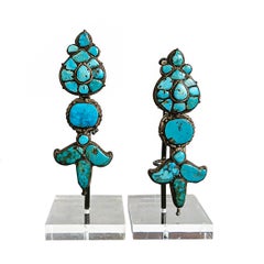 Two Turquoise and Silver "Akor" Earrings, Tibet, Early 20th Century