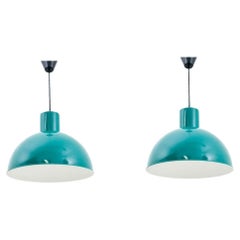 Two Turquoise Pendant Lamps, Denmark, 1960s