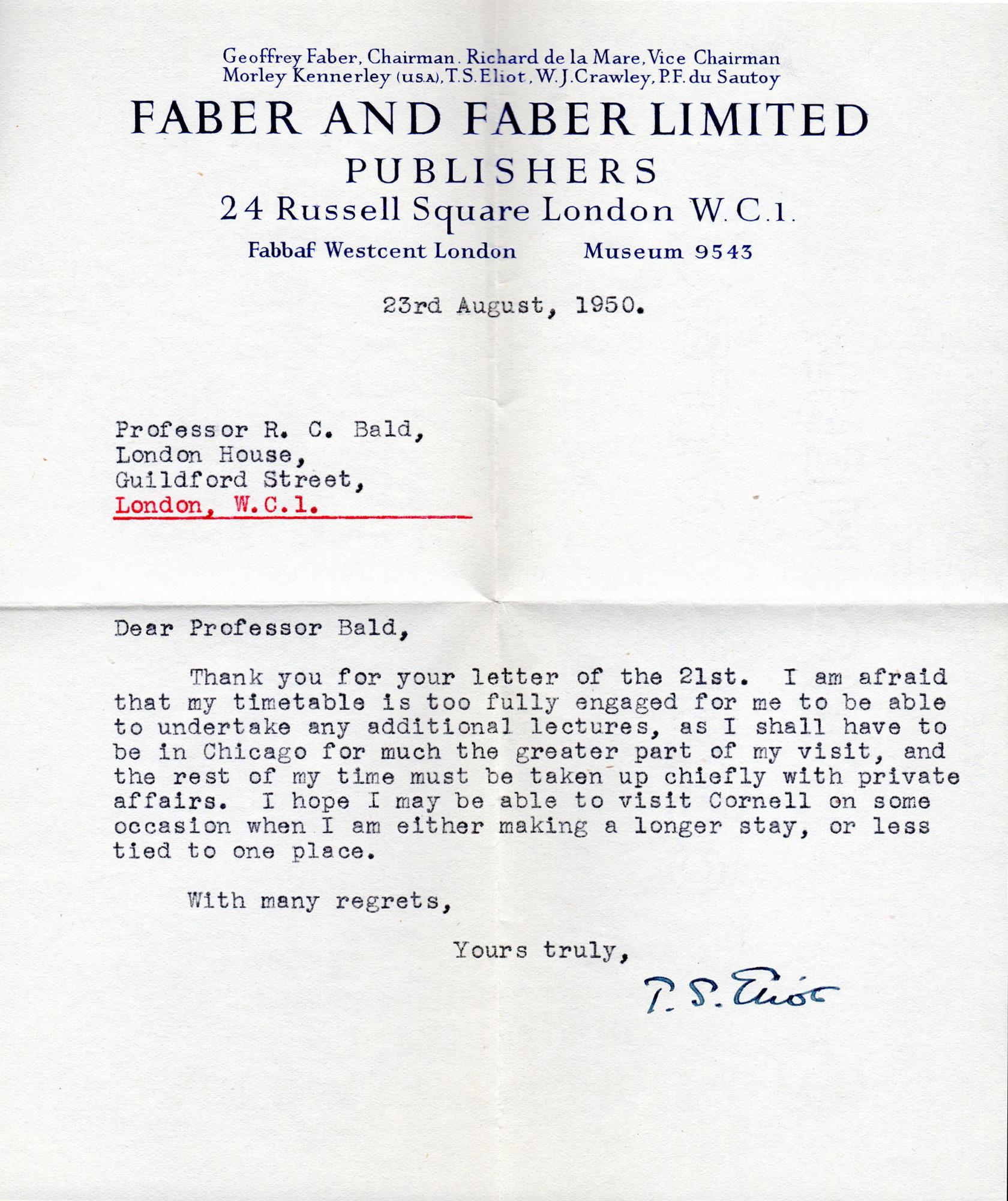 20th Century Two Typed Letters Signed (TLS) by T. S. Eliot For Sale