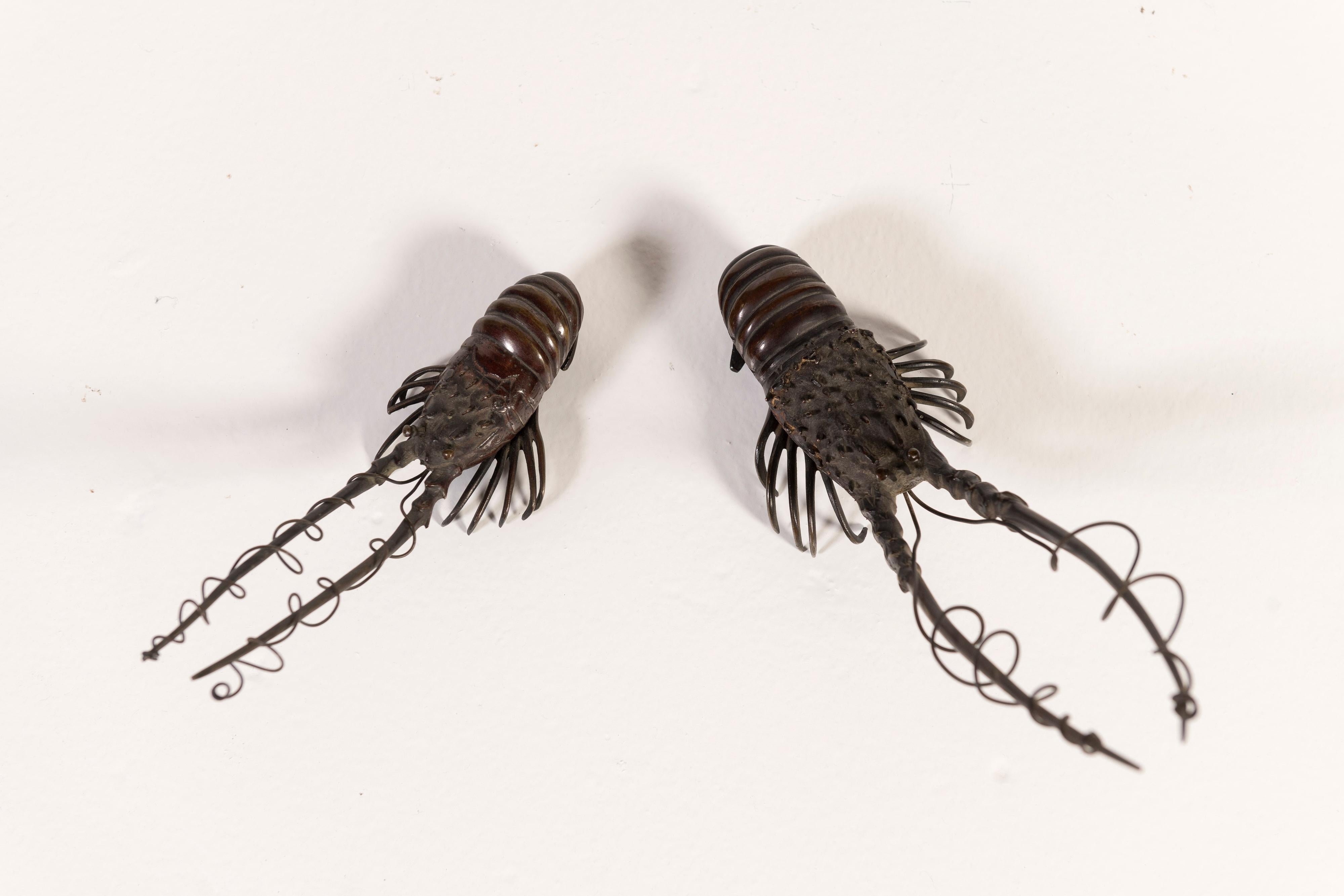 Meiji Two Unique 19th Century Bronze Lobster Sculptures, Sold as Pair, of Japan
