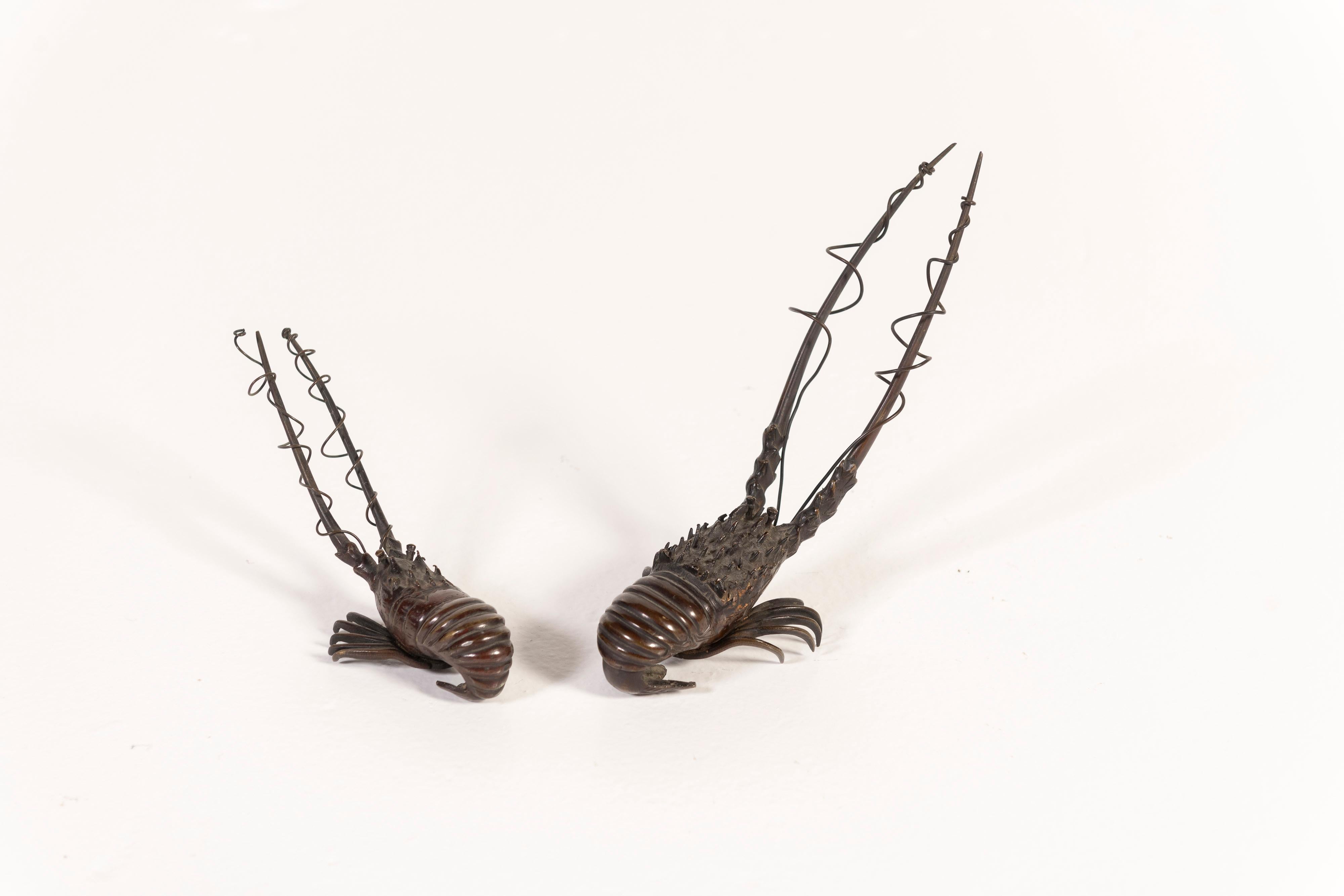 Japanese Two Unique 19th Century Bronze Lobster Sculptures, Sold as Pair, of Japan