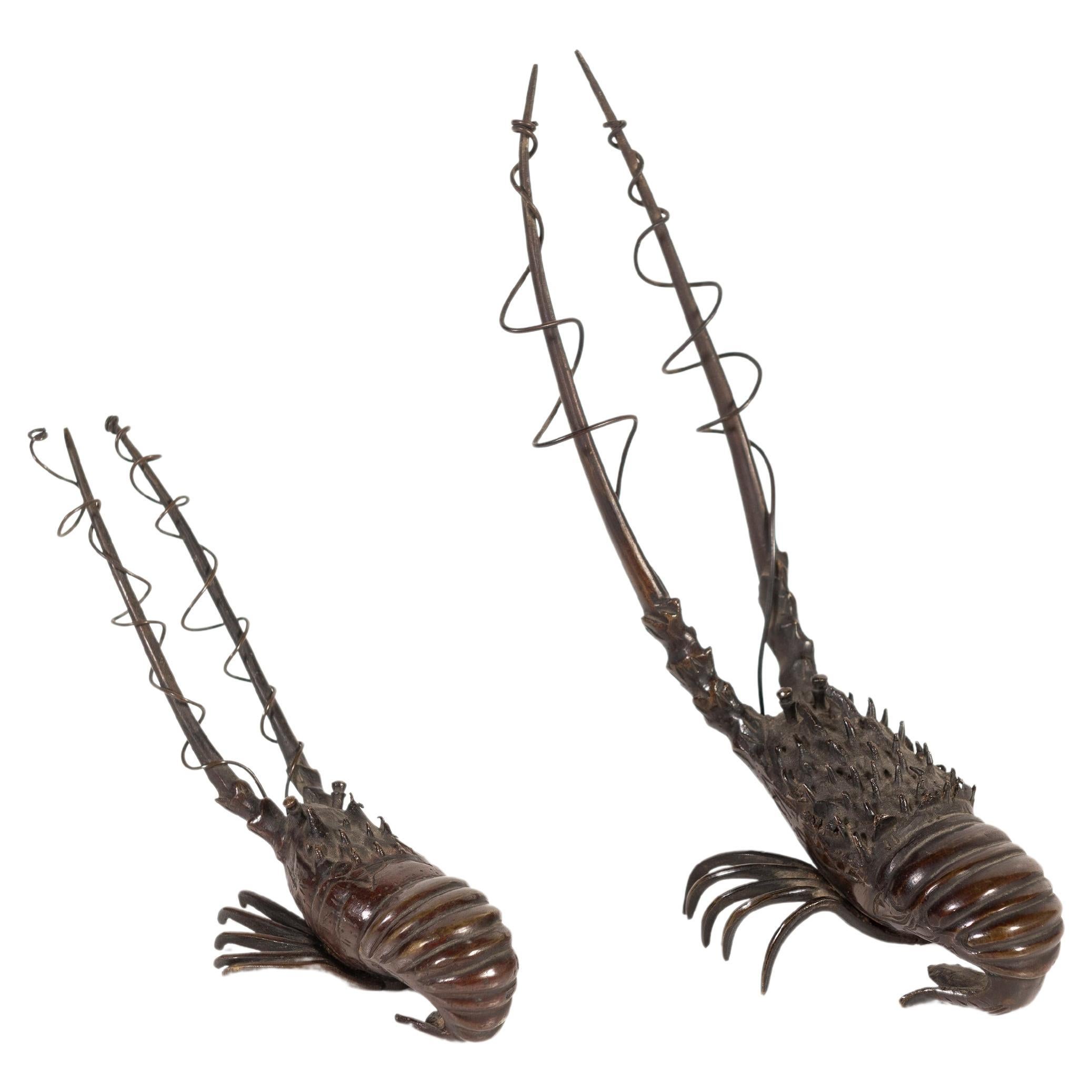 Two Unique 19th Century Bronze Lobster Sculptures, Sold as Pair, of Japan