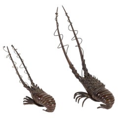 Two Unique 19th Century Bronze Lobster Sculptures, Sold as Pair, of Japan