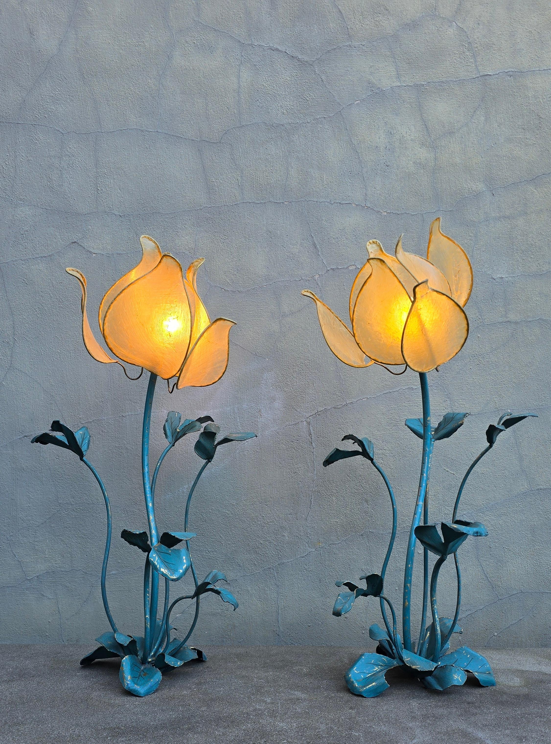 Metal Two Unique Lotus Floor Lamps or Large Table Lamp For Sale