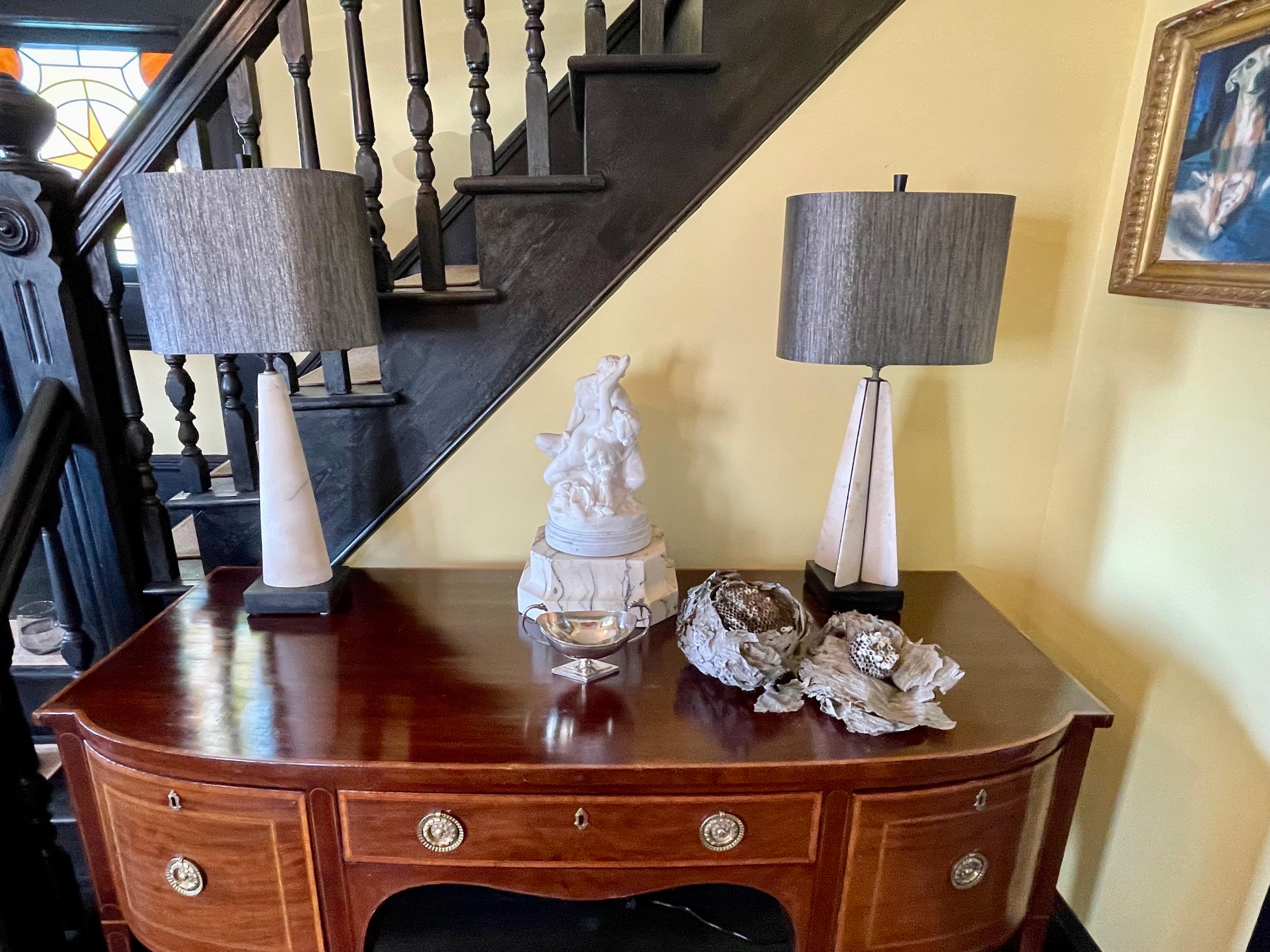 Hand-Crafted Two Unique Mid-Century Modern Alabaster Lamps  For Sale