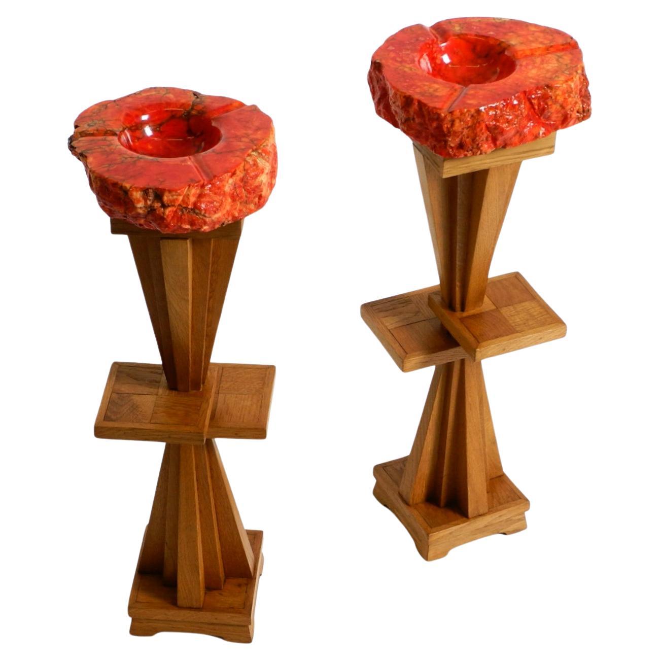 Two unique mid-century standing ashtrays consisting of red Alabaster cup For Sale