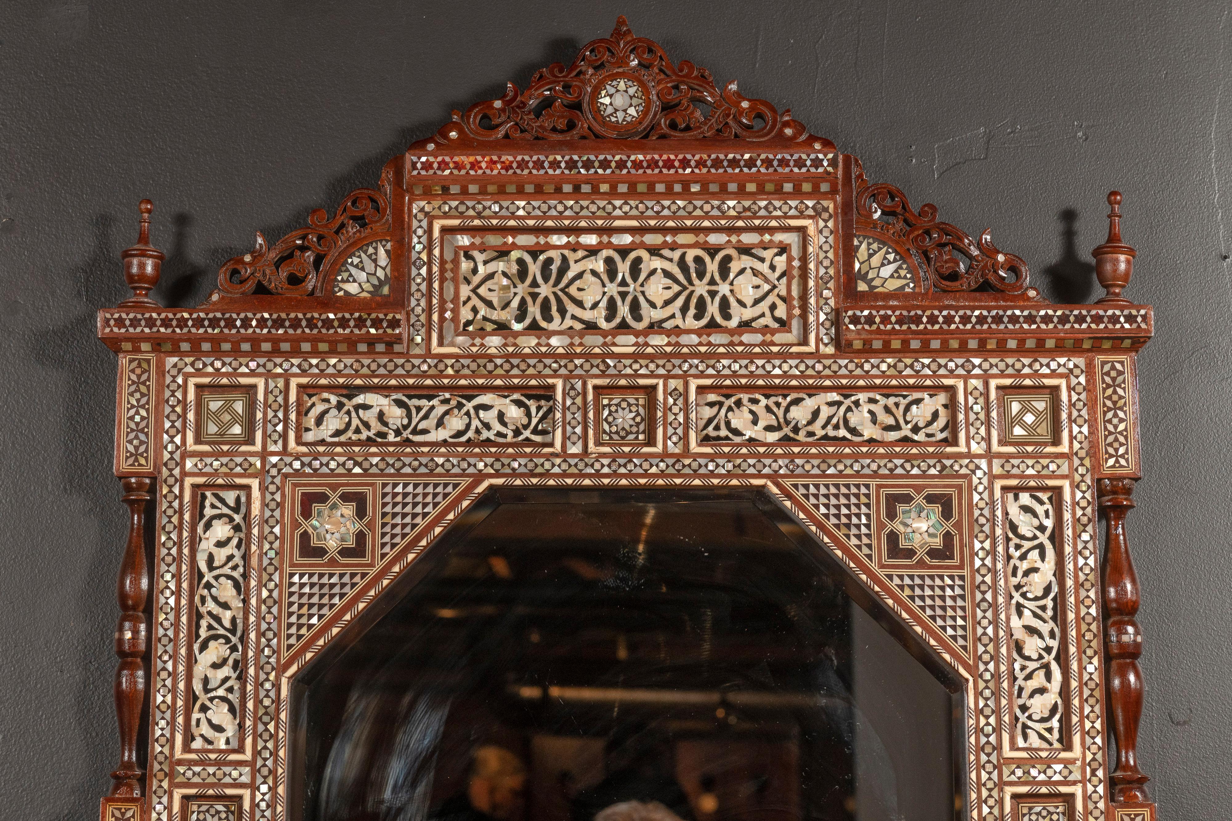 Two Unique Syrian Mirrors with Mother of Pearl Inlay and Wooden Marquetry  For Sale 5